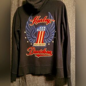 Harley-Davidson Black Full Zip Hoodie with Patriotic Graphics